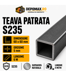 Teava patrata 60 x 60 x 5 mm, 6 metri